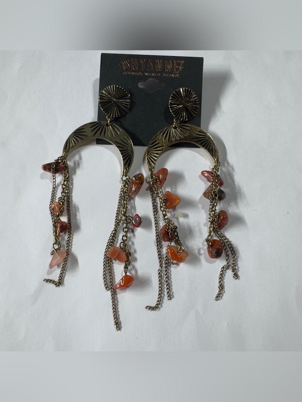 Shyanne Gold-Tone Crescent Earrings with Orange Chip Dangles